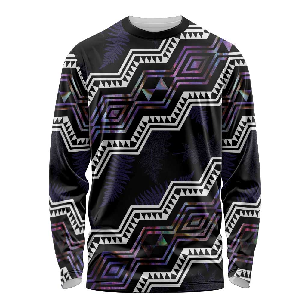 Personalised Taniko Aotearoa Mix Paua Shell Long Sleeve Shirt Niho Taniwha Lilac Glitter