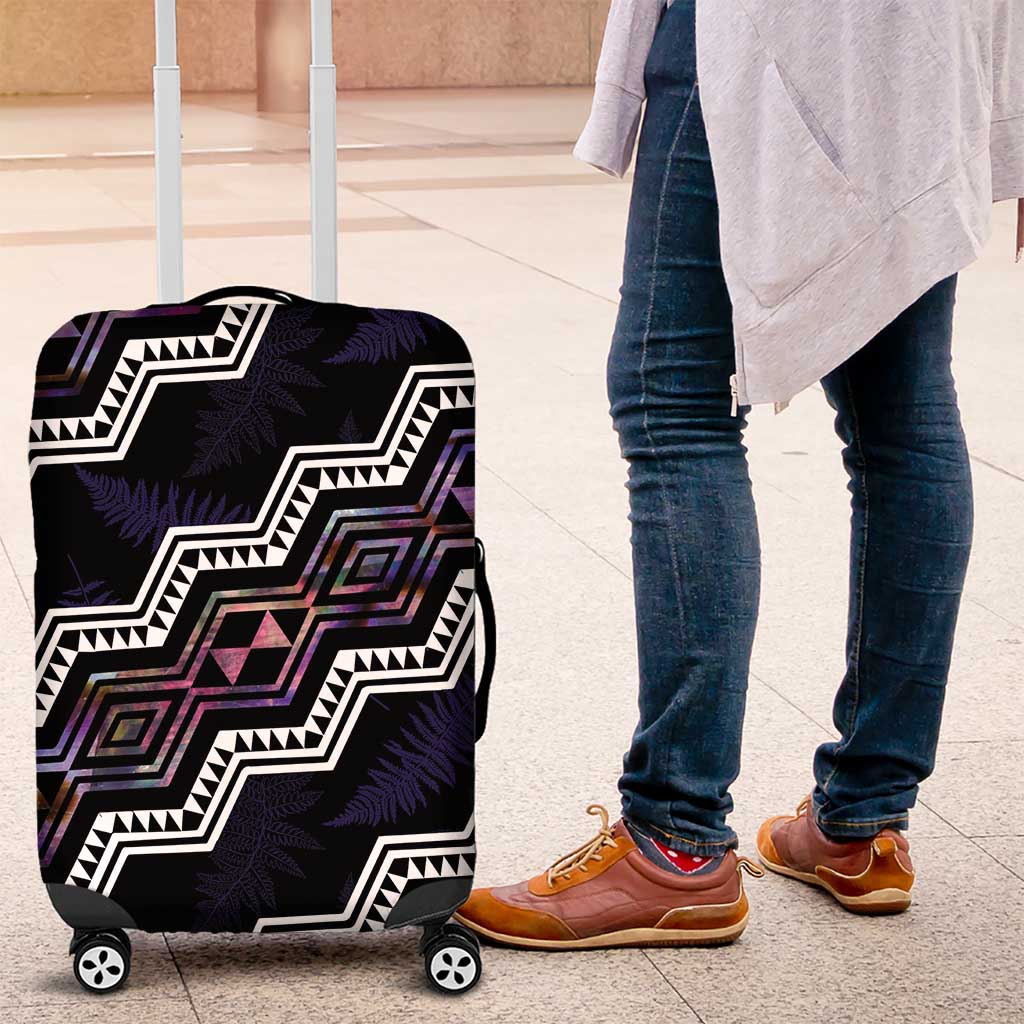 Personalised Taniko Aotearoa Mix Paua Shell Luggage Cover Niho Taniwha Lilac Glitter LT01 Purple - Polynesian Pride