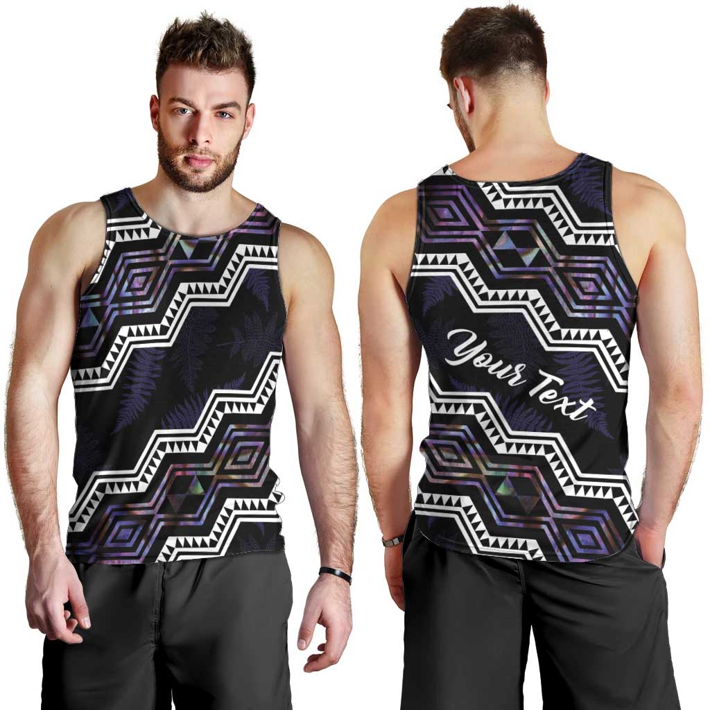 Personalised Taniko Aotearoa Mix Paua Shell Men Tank Top Niho Taniwha Lilac Glitter