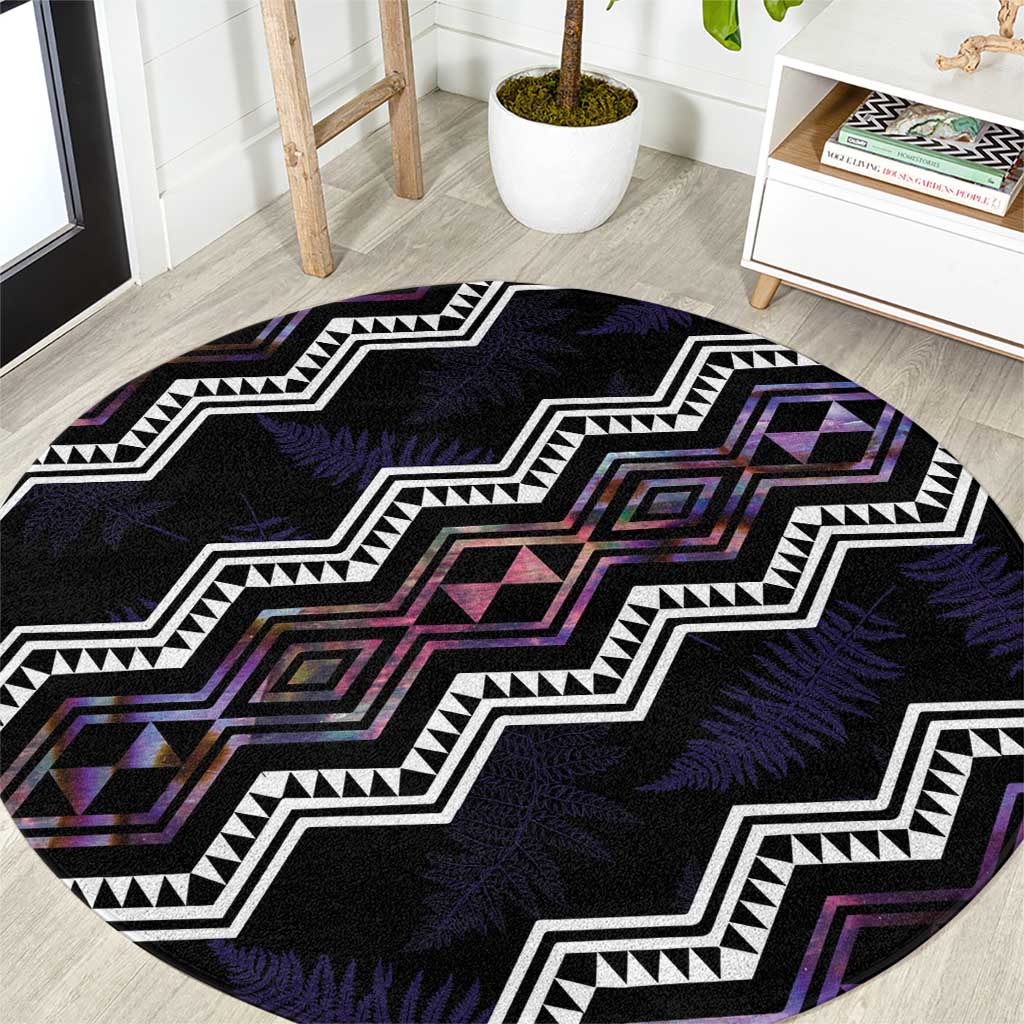 Personalised Taniko Aotearoa Mix Paua Shell Round Carpet Niho Taniwha Lilac Glitter LT01 Purple - Polynesian Pride