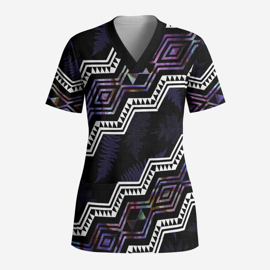 Personalised Taniko Aotearoa Mix Paua Shell Scrub Top Niho Taniwha Lilac Glitter LT01 Adult Purple - Polynesian Pride