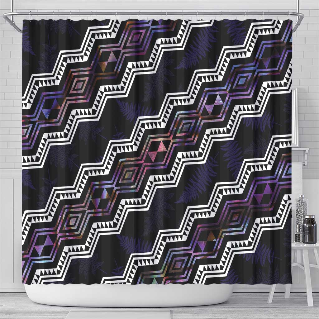 Personalised Taniko Aotearoa Mix Paua Shell Shower Curtain Niho Taniwha Lilac Glitter LT01 - Polynesian Pride