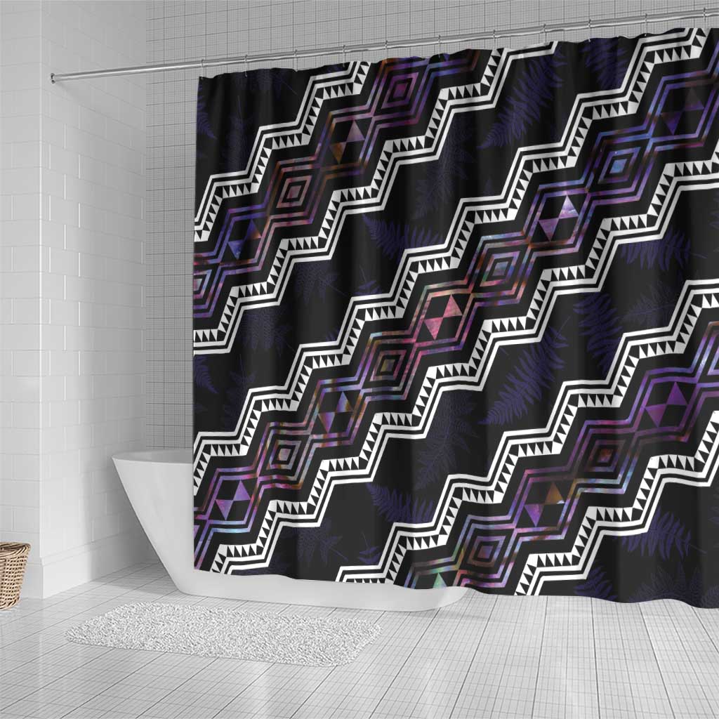 Personalised Taniko Aotearoa Mix Paua Shell Shower Curtain Niho Taniwha Lilac Glitter LT01 - Polynesian Pride