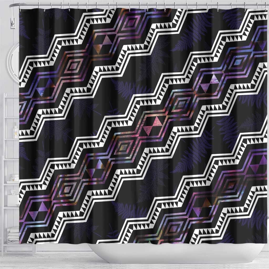 Personalised Taniko Aotearoa Mix Paua Shell Shower Curtain Niho Taniwha Lilac Glitter LT01 - Polynesian Pride