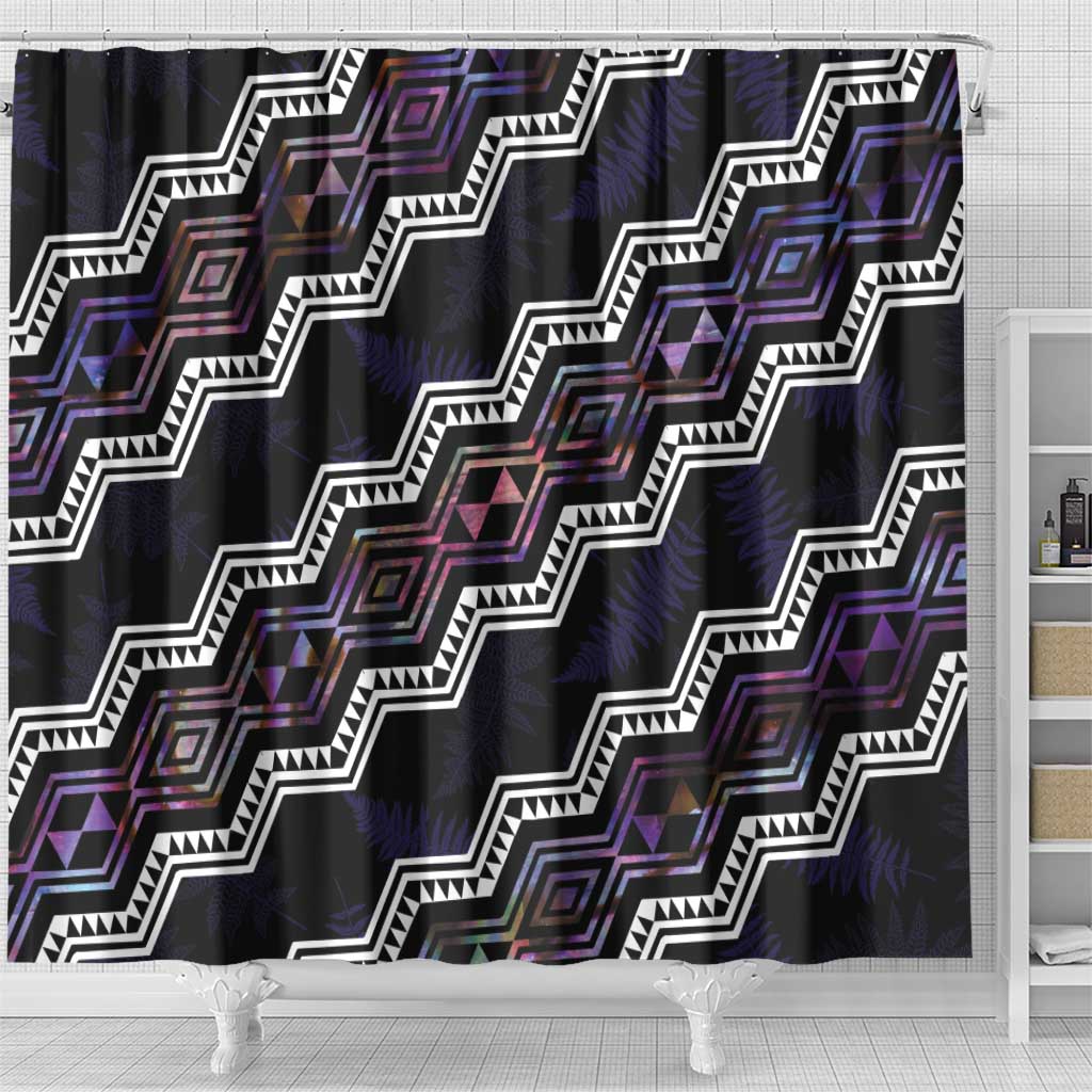 Personalised Taniko Aotearoa Mix Paua Shell Shower Curtain Niho Taniwha Lilac Glitter LT01 - Polynesian Pride