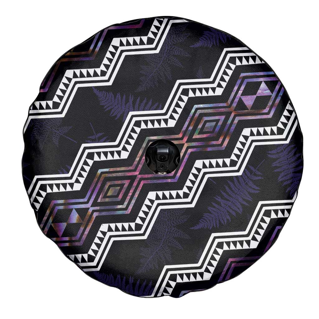 Personalised Taniko Aotearoa Mix Paua Shell Spare Tire Cover Niho Taniwha Lilac Glitter
