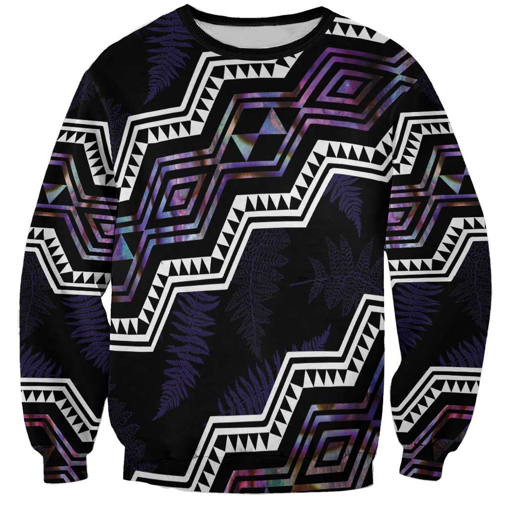 Personalised Taniko Aotearoa Mix Paua Shell Sweatshirt Niho Taniwha Lilac Glitter