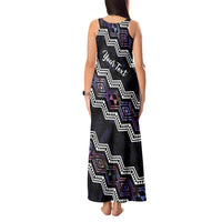 Personalised Taniko Aotearoa Mix Paua Shell Tank Maxi Dress Niho Taniwha Lilac Glitter