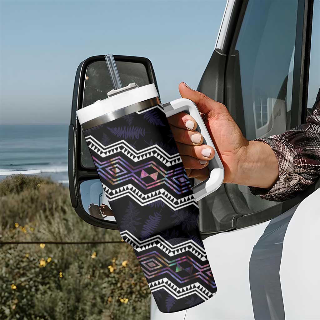 Personalised Taniko Aotearoa Mix Paua Shell Tumbler With Handle Niho Taniwha Lilac Glitter