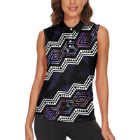 Personalised Taniko Aotearoa Mix Paua Shell Women Sleeveless Polo Shirt Niho Taniwha Lilac Glitter