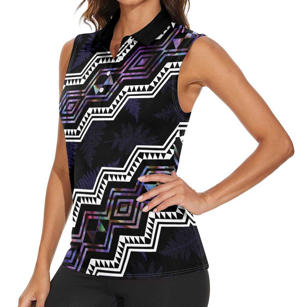 Personalised Taniko Aotearoa Mix Paua Shell Women Sleeveless Polo Shirt Niho Taniwha Lilac Glitter
