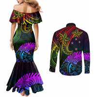 Wellington Pride Couples Matching Mermaid Dress and Long Sleeve Button Shirt Aotearoa Tribal Rainbow Pattern LT01 - Polynesian Pride