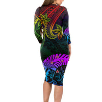 Wellington Pride Long Sleeve Bodycon Dress Aotearoa Tribal Rainbow Pattern LT01 - Polynesian Pride