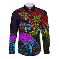 Wellington Pride Long Sleeve Button Shirt Aotearoa Tribal Rainbow Pattern LT01 Unisex Black - Polynesian Pride