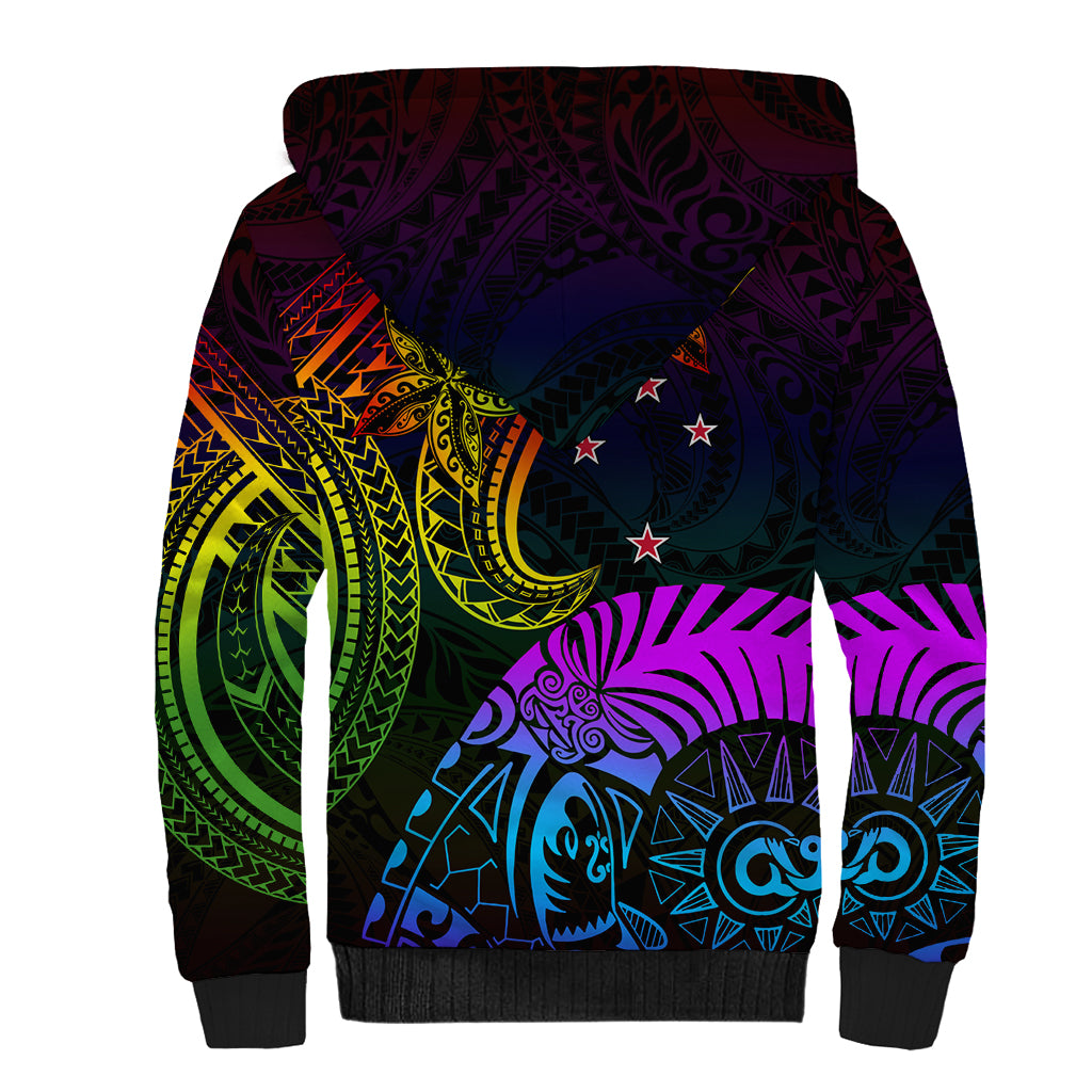 Wellington Pride Sherpa Hoodie Aotearoa Tribal Rainbow Pattern LT01 - Polynesian Pride