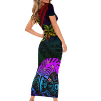 Wellington Pride Short Sleeve Bodycon Dress Aotearoa Tribal Rainbow Pattern LT01 - Polynesian Pride