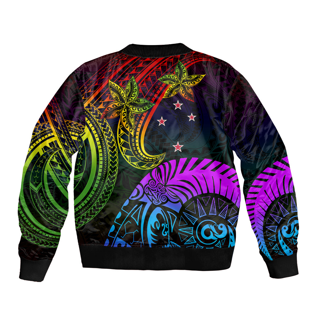 Wellington Pride Sleeve Zip Bomber Jacket Aotearoa Tribal Rainbow Pattern LT01 - Polynesian Pride