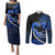 Personalised Hawaii Couples Matching Puletasi Dress and Long Sleeve Button Shirts Maui Be Strong Kakau Blue Version LT01 Blue - Polynesian Pride