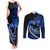 Personalised Hawaii Couples Matching Tank Maxi Dress and Long Sleeve Button Shirts Maui Be Strong Kakau Blue Version LT01 Blue - Polynesian Pride
