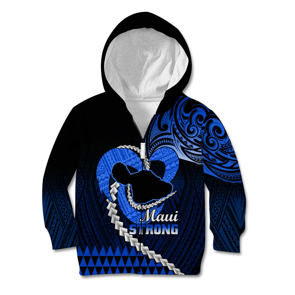 Personalised Hawaii Kid Hoodie Maui Be Strong Kakau Blue Version LT01 Zip Hoodie Blue - Polynesian Pride