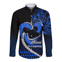 Personalised Hawaii Long Sleeve Button Shirt Maui Be Strong Kakau Blue Version LT01 Unisex Blue - Polynesian Pride