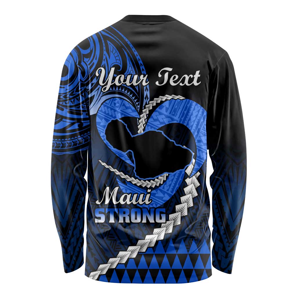 Personalised Hawaii Long Sleeve Shirt Maui Be Strong Kakau Blue Version LT01
