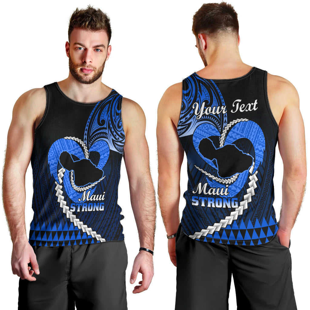Personalised Hawaii Men Tank Top Maui Be Strong Kakau Blue Version LT01 - Polynesian Pride