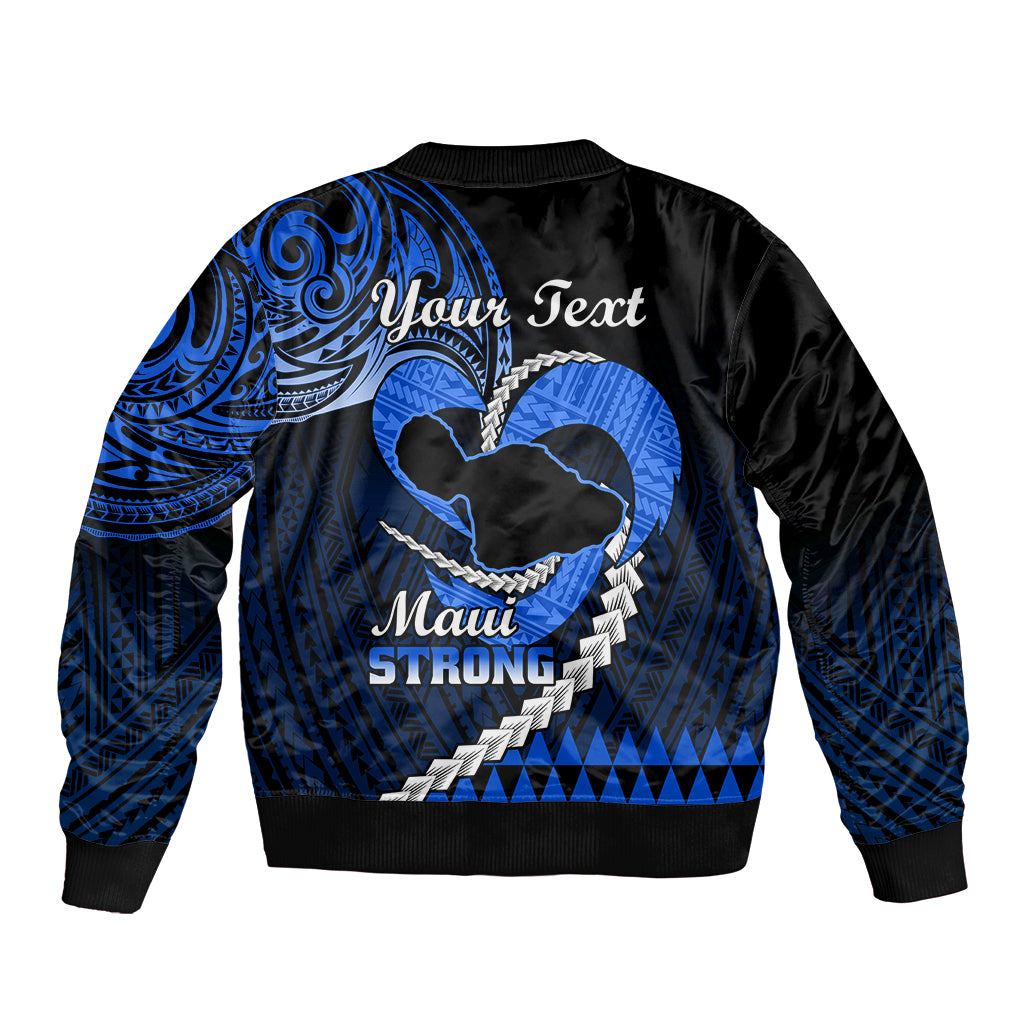 Personalised Hawaii Sleeve Zip Bomber Jacket Maui Be Strong Kakau Blue Version LT01 - Polynesian Pride