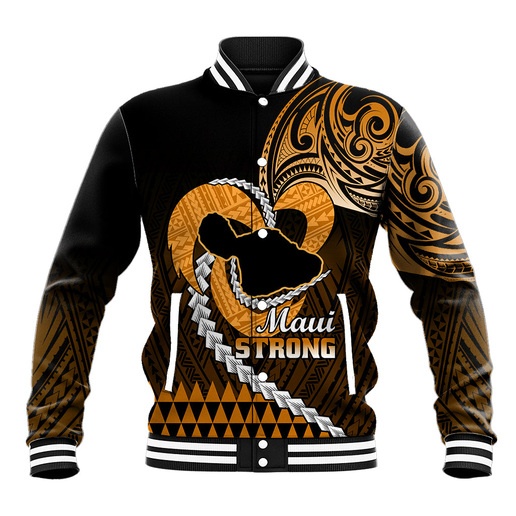 Personalised Hawaii Baseball Jacket Maui Be Strong Kakau Gold Version LT01 Unisex Gold - Polynesian Pride