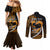 Personalised Hawaii Couples Matching Mermaid Dress and Long Sleeve Button Shirts Maui Be Strong Kakau Gold Version LT01 - Polynesian Pride