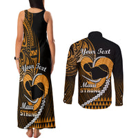 Personalised Hawaii Couples Matching Tank Maxi Dress and Long Sleeve Button Shirts Maui Be Strong Kakau Gold Version LT01 - Polynesian Pride