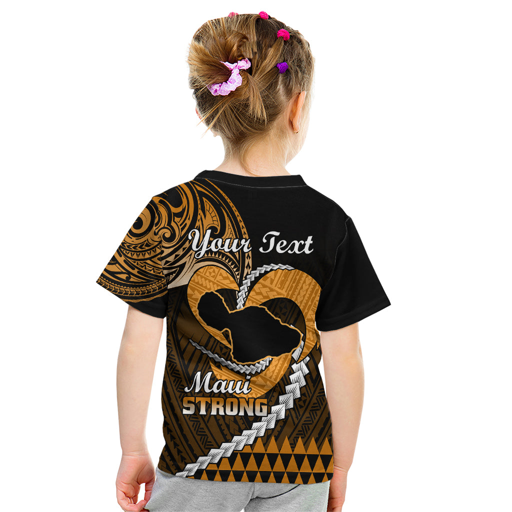 Personalised Hawaii Kid T Shirt Maui Be Strong Kakau Gold Version LT01 - Polynesian Pride