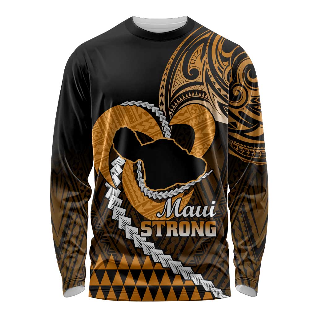 Personalised Hawaii Long Sleeve Shirt Maui Be Strong Kakau Gold Version LT01