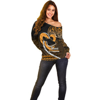 Personalised Hawaii Off Shoulder Sweater Maui Be Strong Kakau Gold Version LT01 - Polynesian Pride