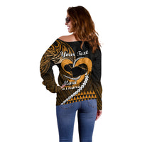 Personalised Hawaii Off Shoulder Sweater Maui Be Strong Kakau Gold Version LT01 - Polynesian Pride