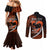 Personalised Hawaii Couples Matching Mermaid Dress and Long Sleeve Button Shirts Maui Be Strong Kakau Orange Version LT01 - Polynesian Pride