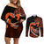 Personalised Hawaii Couples Matching Off Shoulder Short Dress and Long Sleeve Button Shirts Maui Be Strong Kakau Orange Version LT01 Orange - Polynesian Pride