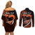 Personalised Hawaii Couples Matching Off Shoulder Short Dress and Long Sleeve Button Shirts Maui Be Strong Kakau Orange Version LT01 - Polynesian Pride