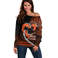 Personalised Hawaii Off Shoulder Sweater Maui Be Strong Kakau Orange Version LT01 Women Orange - Polynesian Pride