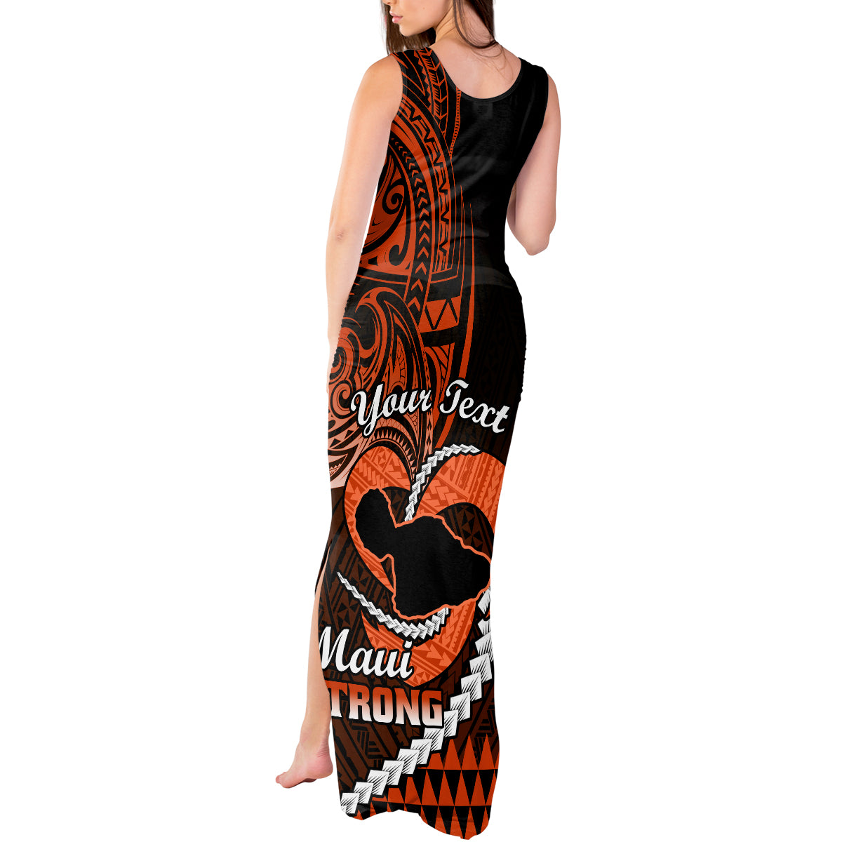 Personalised Hawaii Tank Maxi Dress Maui Be Strong Kakau Orange Version LT01 - Polynesian Pride