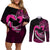 Personalised Hawaii Couples Matching Off Shoulder Short Dress and Long Sleeve Button Shirts Maui Be Strong Kakau Pink Version LT01 Pink - Polynesian Pride