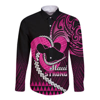 Personalised Hawaii Long Sleeve Button Shirt Maui Be Strong Kakau Pink Version LT01 Unisex Pink - Polynesian Pride