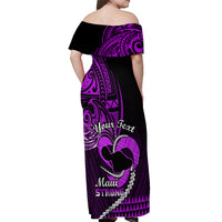 Personalised Hawaii Off Shoulder Maxi Dress Maui Be Strong Kakau Purple Version LT01 - Polynesian Pride