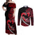 Personalised Hawaii Couples Matching Off Shoulder Maxi Dress and Long Sleeve Button Shirts Maui Be Strong Kakau Red Version LT01 Red - Polynesian Pride