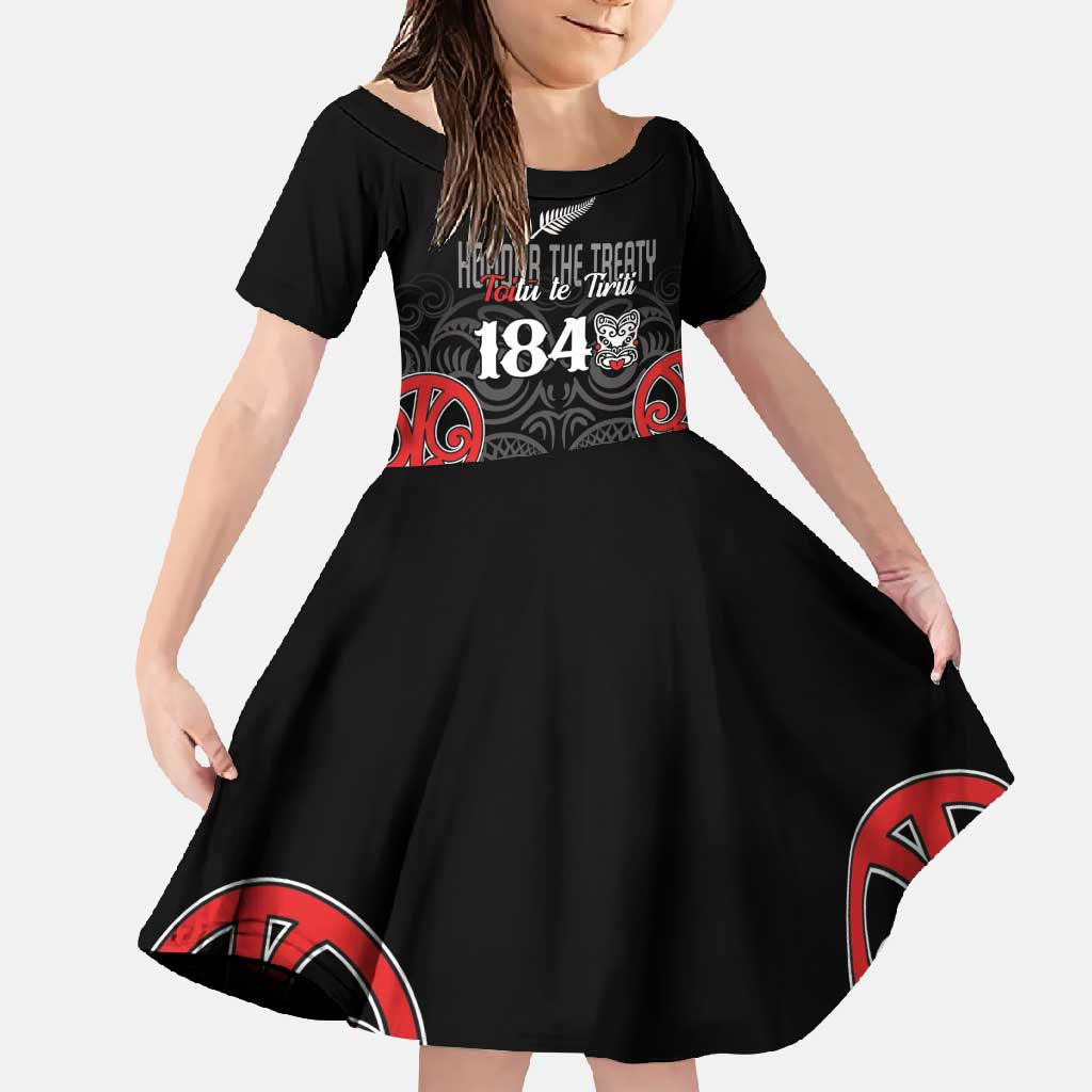 Toitu Te Tiriti 1840 Aotearoa Family Matching Mermaid Dress and Hawaiian Shirt Stand Together Stand Stronger LT01 Daughter's Dress Black - Polynesian Pride