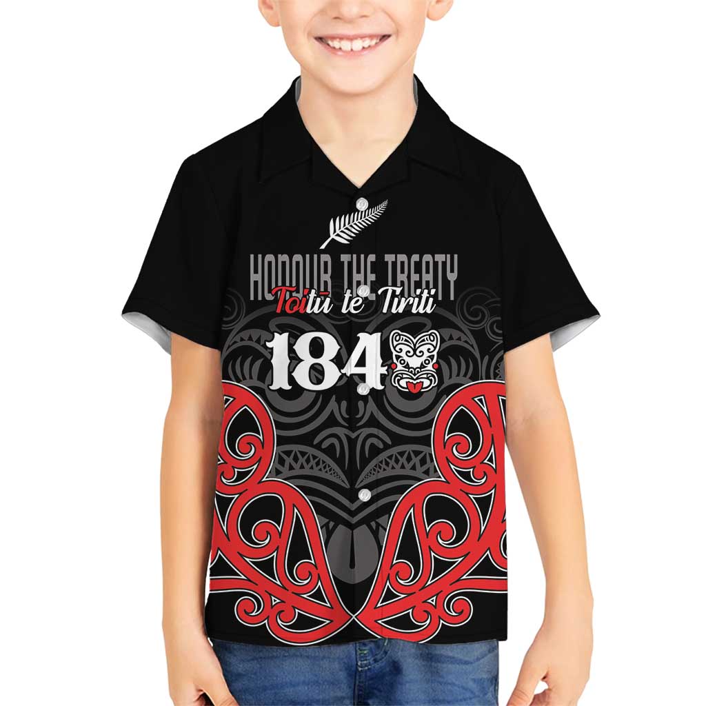 Toitu Te Tiriti 1840 Aotearoa Family Matching Tank Maxi Dress and Hawaiian Shirt Stand Together Stand Stronger LT01 Son's Shirt Black - Polynesian Pride