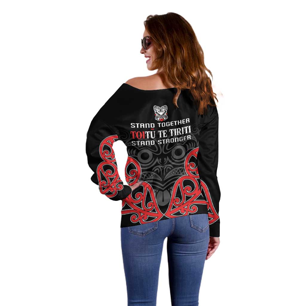 Toitu Te Tiriti 1840 Aotearoa Off Shoulder Sweater Stand Together Stand Stronger