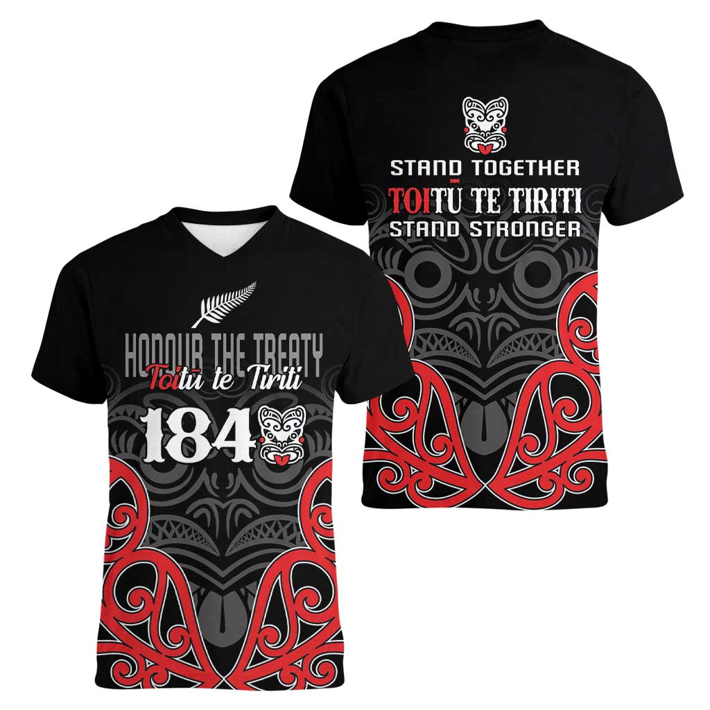 Toitu Te Tiriti 1840 Aotearoa Women V-Neck T-Shirt Stand Together Stand Stronger
