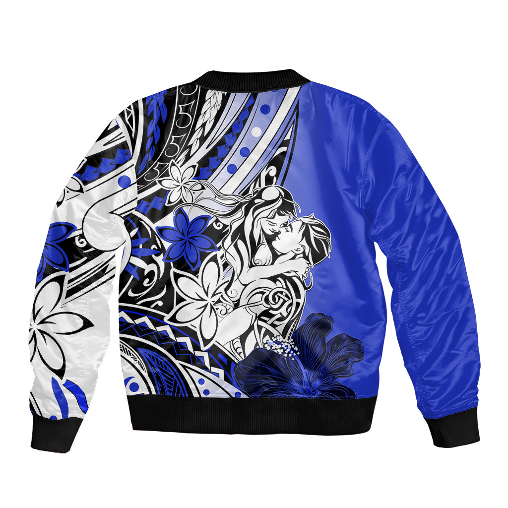 Polynesian Valentine Bomber Jacket Couple Floral Unique Blue Version LT01 - Polynesian Pride