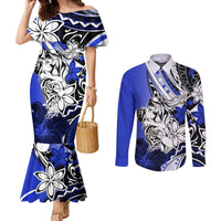 Polynesian Valentine Couples Matching Mermaid Dress and Long Sleeve Button Shirt Couple Floral Unique Blue Version LT01 Blue - Polynesian Pride
